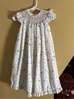 Royal Child Hand Smocked Pastel Polka Dot Dress 18M